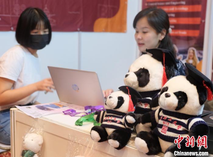 北京理工大學(xué)帶來(lái)可愛(ài)熊貓玩偶，頗為吸睛 陳悅 攝