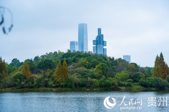 城市地標(biāo)與綠水青山相得益彰。人民網(wǎng) 陽茜攝