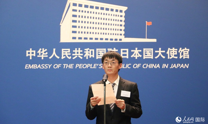 獲獎(jiǎng)學(xué)生代表、大阪大學(xué)博士生劉亞飛發(fā)表感言。人民網(wǎng) 許可攝