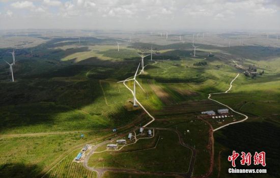 6月28日，河北張家口張北草原上大片風(fēng)力發(fā)電的“風(fēng)車”規(guī)模宏大。 中新社記者 楊艷敏 攝