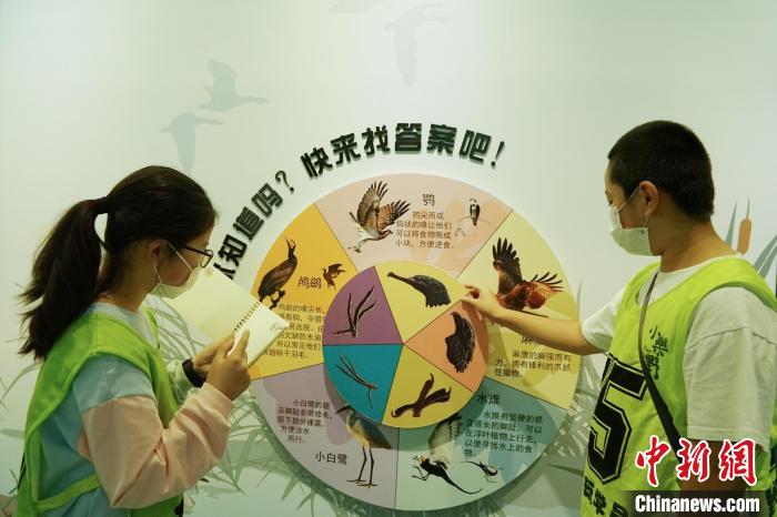 圖為小朋友在青海西寧湟水國家濕地公園科普館內(nèi)參觀學(xué)習(xí)?！●R銘言 攝