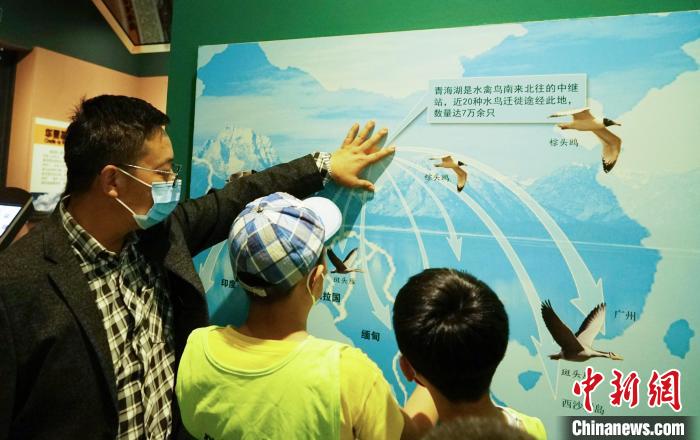 圖為小朋友在青海西寧湟水國家濕地公園科普館內(nèi)參觀學(xué)習(xí)?！●R銘言 攝