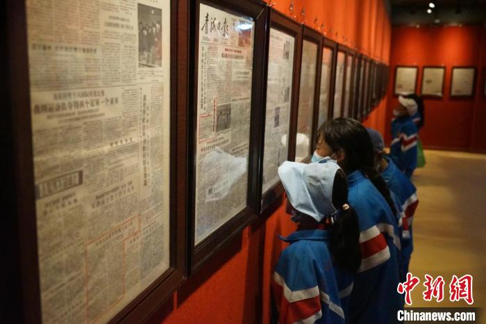 資料圖為玉樹市第四完小學(xué)生參觀鑄牢中華民族共同體意識主題展?！『F龍 攝