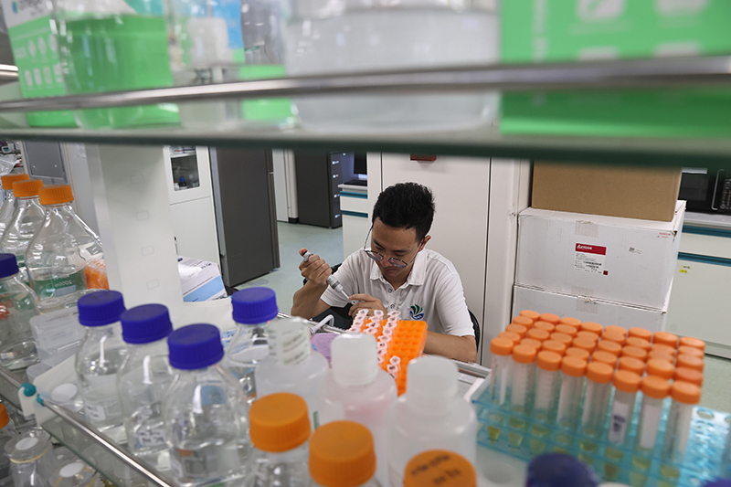 在三亞崖州灣科技城，一名青年科技工作者正在進行科研工作。