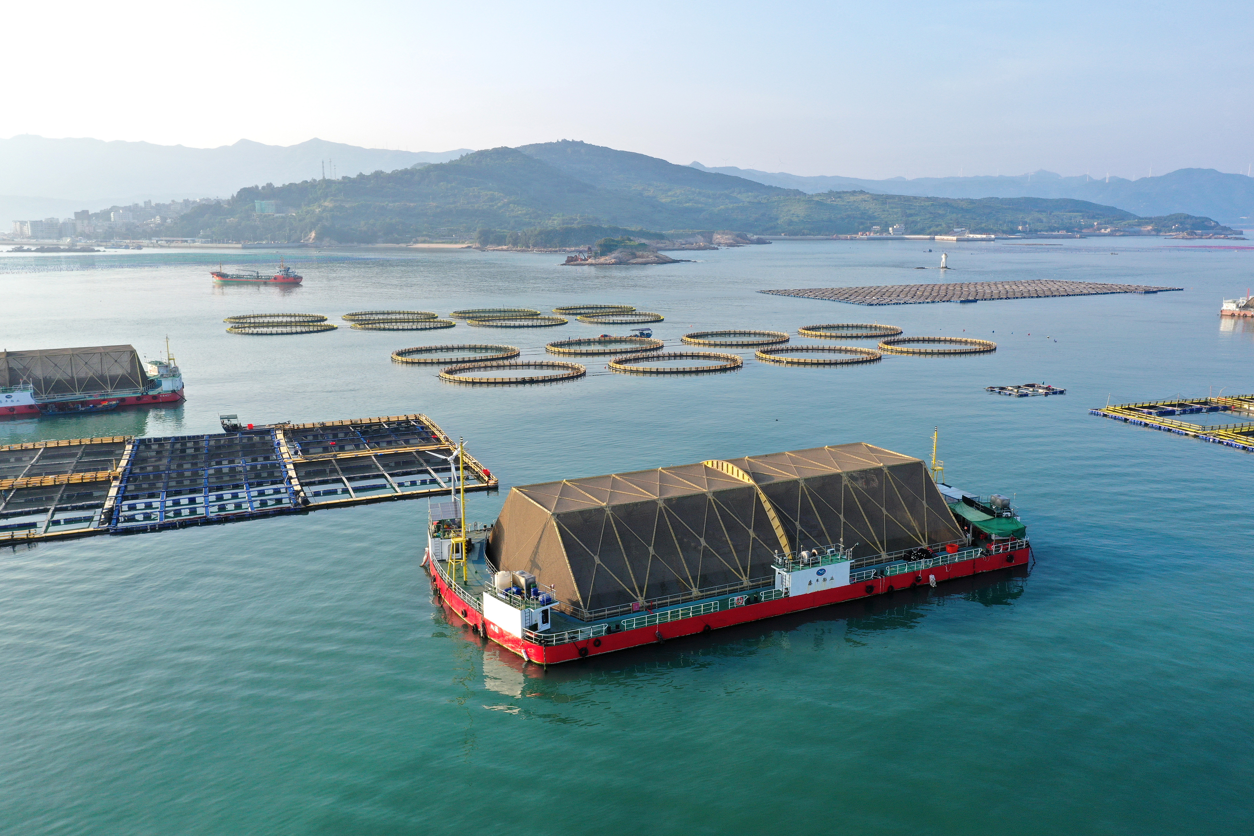 2024年9月10日拍攝的福建省福州市連江縣定海灣海域的現(xiàn)代化“海上糧倉”。