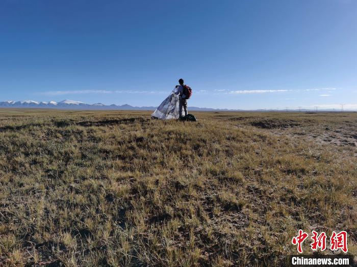 圖為索南達(dá)杰保護(hù)站保護(hù)隊(duì)員在可可西里找到露營(yíng)的葉某?！∴嚭Ｆ?攝