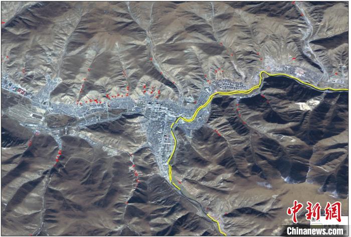 玉樹災(zāi)后重建區(qū)地質(zhì)災(zāi)害治理工程和防洪工程監(jiān)測結(jié)果。中科院空天院 供圖