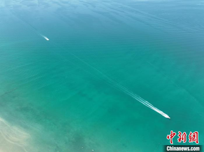 圖為航拍仲夏時節(jié)，青海湖湖水碧波蕩漾?！∑钤鲚?攝