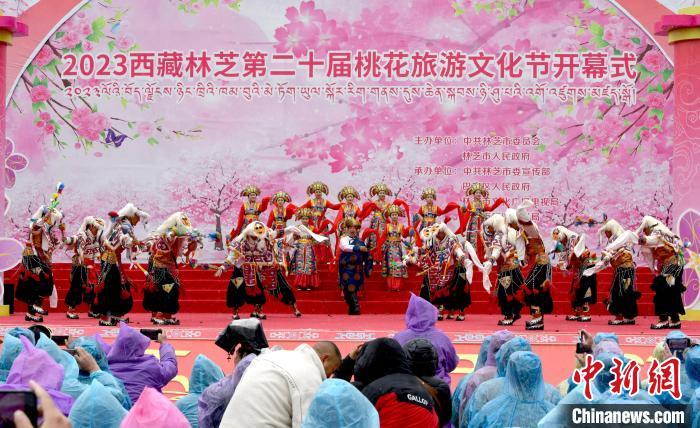 3月28日，西藏林芝第二十屆桃花旅游文化節(jié)開(kāi)幕式上的文藝表演?！±盍?攝